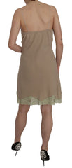 PINK MEMORIES Beige Lace Spaghetti Strap Mini Cotton Dress - Dresses