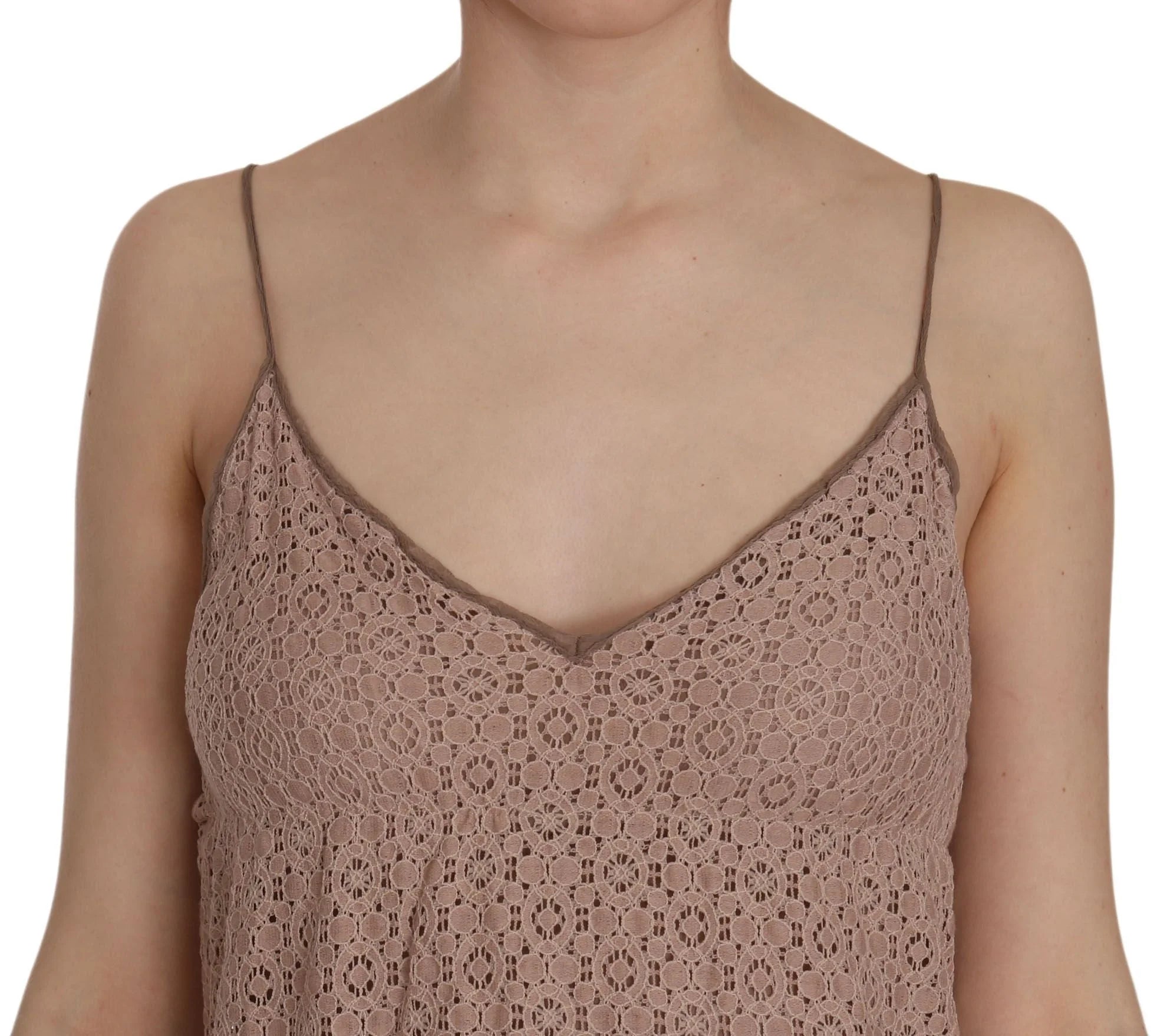 PINK MEMORIES Beige Spaghetti Strap A-line Mini Cotton Dress - Dresses