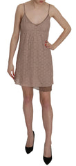 PINK MEMORIES Beige Spaghetti Strap A-line Mini Cotton Dress - Dresses