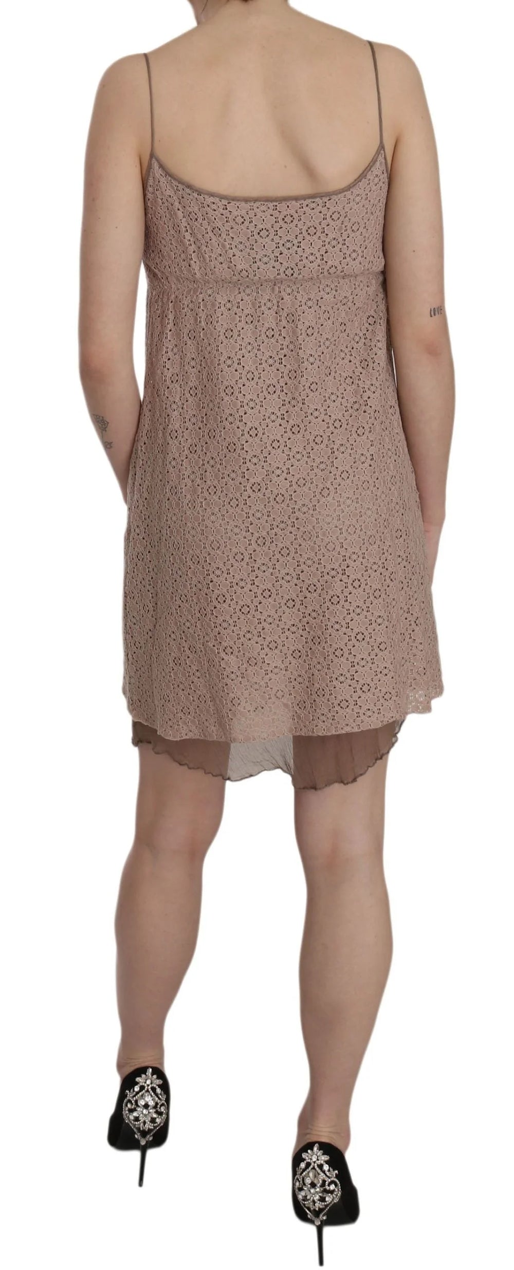 PINK MEMORIES Beige Spaghetti Strap A-line Mini Cotton Dress - Dresses