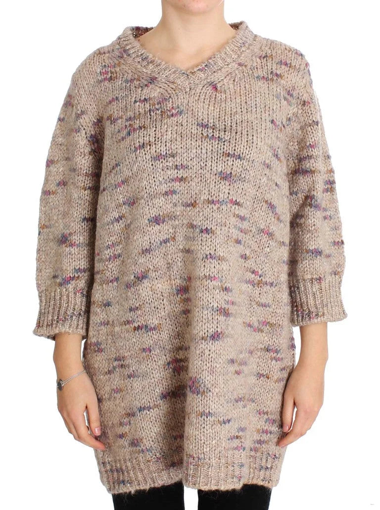 PINK MEMORIES Beige Wool Blend Knitted Oversize Sweater - IT42|M - Sweaters