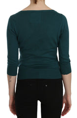 PINK MEMORIES Blue Green Cotton 3/4 Sleeve Cardigan Top Blouse - IT38|XS - Cardigans