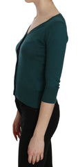 PINK MEMORIES Blue Green Cotton 3/4 Sleeve Cardigan Top Blouse - IT38|XS - Cardigans