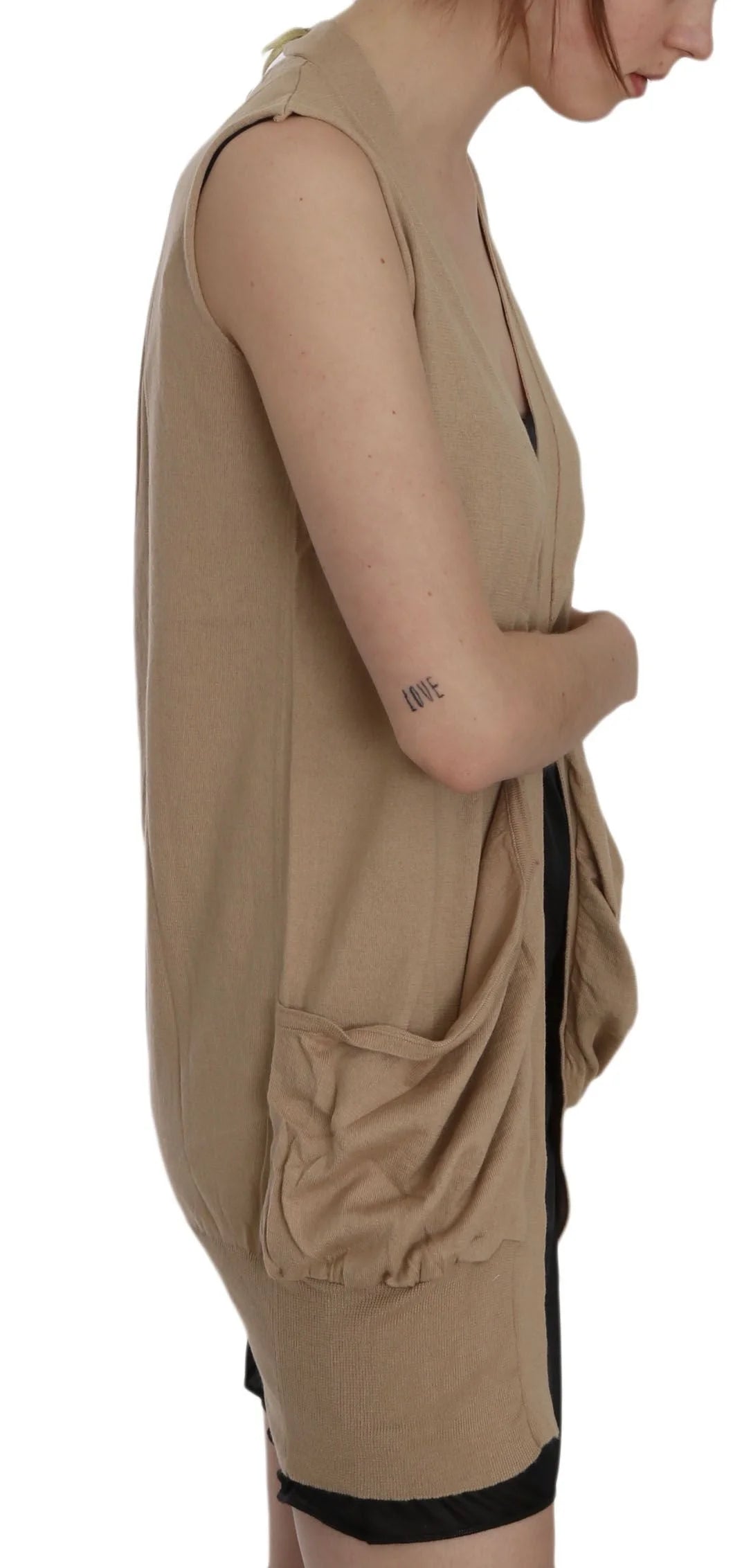 PINK MEMORIES Brown 100% Cotton Sleeveless Cardigan Top Vest - Cardigans