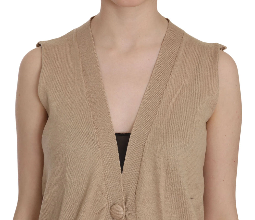 PINK MEMORIES Brown 100% Cotton Sleeveless Cardigan Top Vest - Cardigans