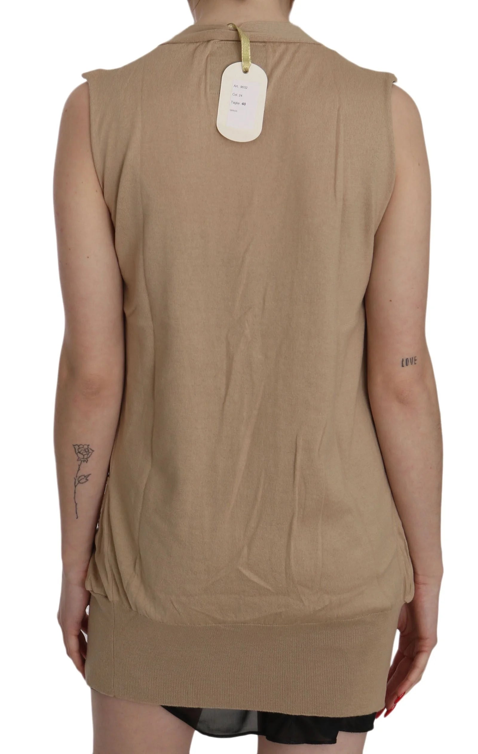 PINK MEMORIES Brown 100% Cotton Sleeveless Cardigan Top Vest - Cardigans