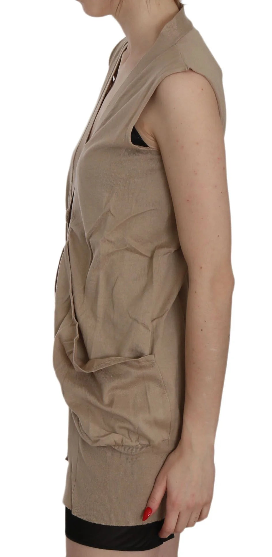 PINK MEMORIES Brown 100% Cotton Sleeveless Cardigan Top Vest - IT42|M - Cardigans