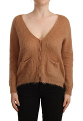 PINK MEMORIES Brown Cardigan V-Neck Long Sleeve Sweater - IT42|M - Cardigans