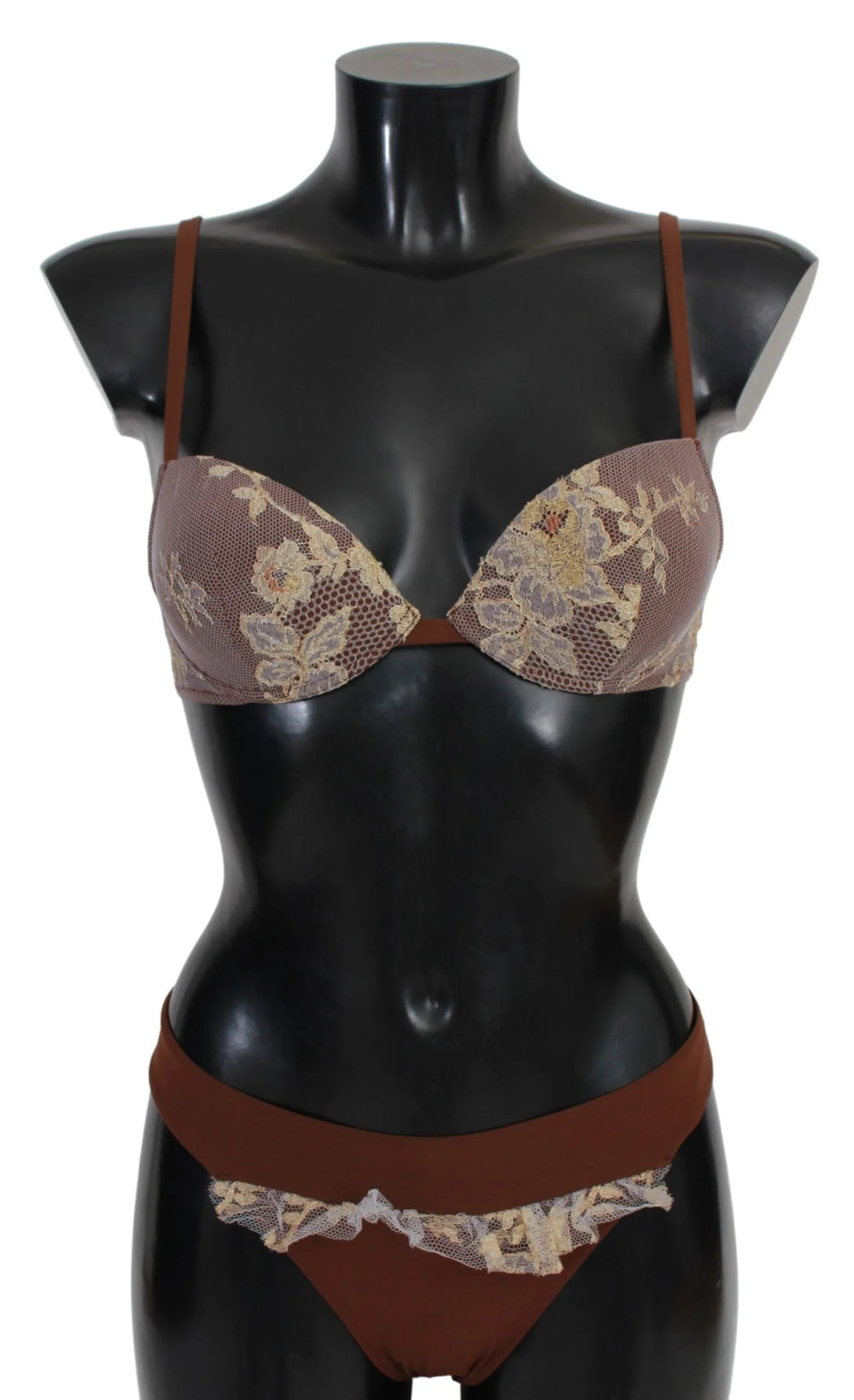 PINK MEMORIES Brown Lace Beachwear Two Piece Bikini Swimsuit - IT42|M