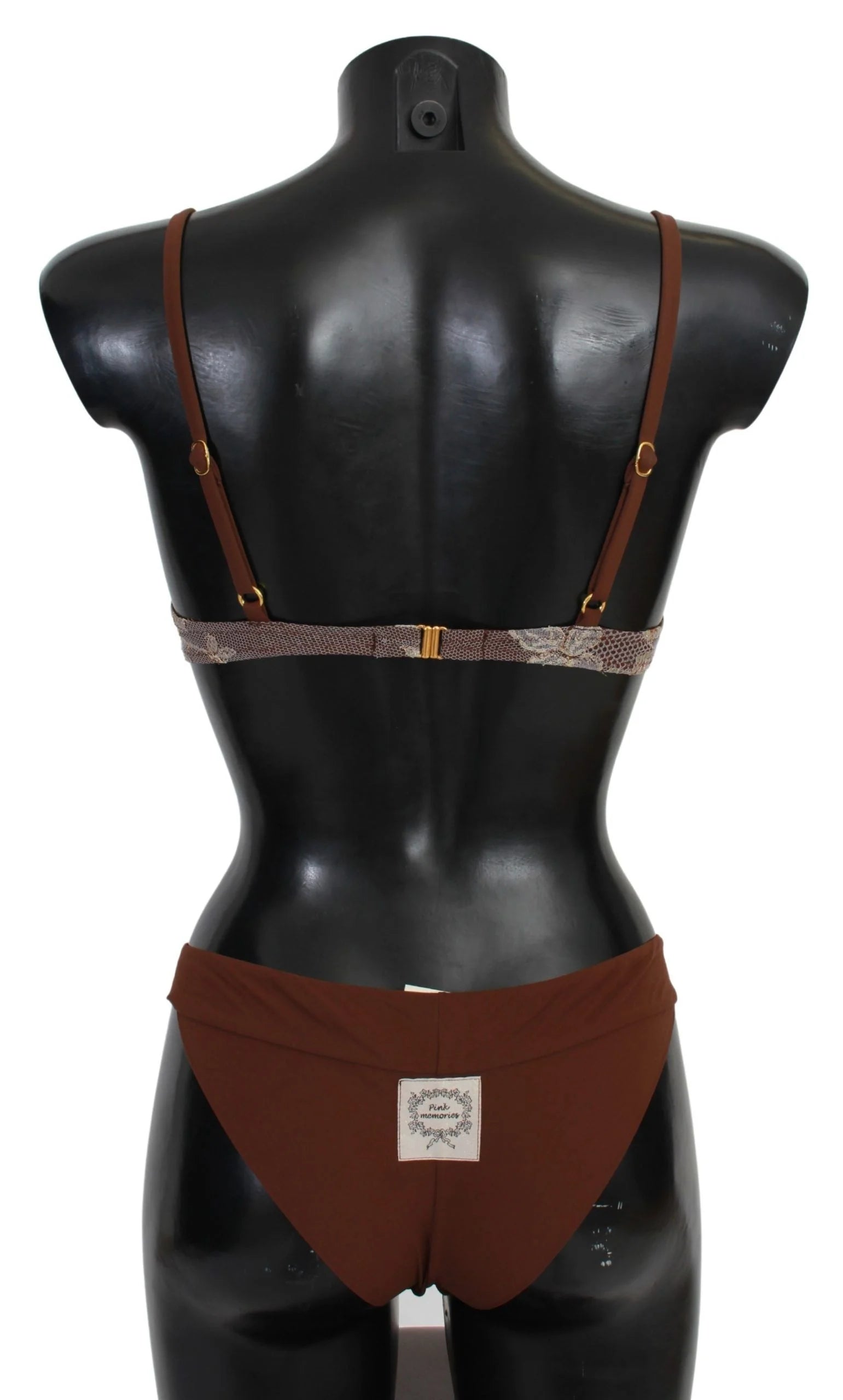 PINK MEMORIES Brown Lace Beachwear Two Piece Bikini Swimsuit - IT42|M
