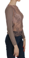 PINK MEMORIES Brown Lace See Through Long Sleeve Top - IT40|S - Blouses