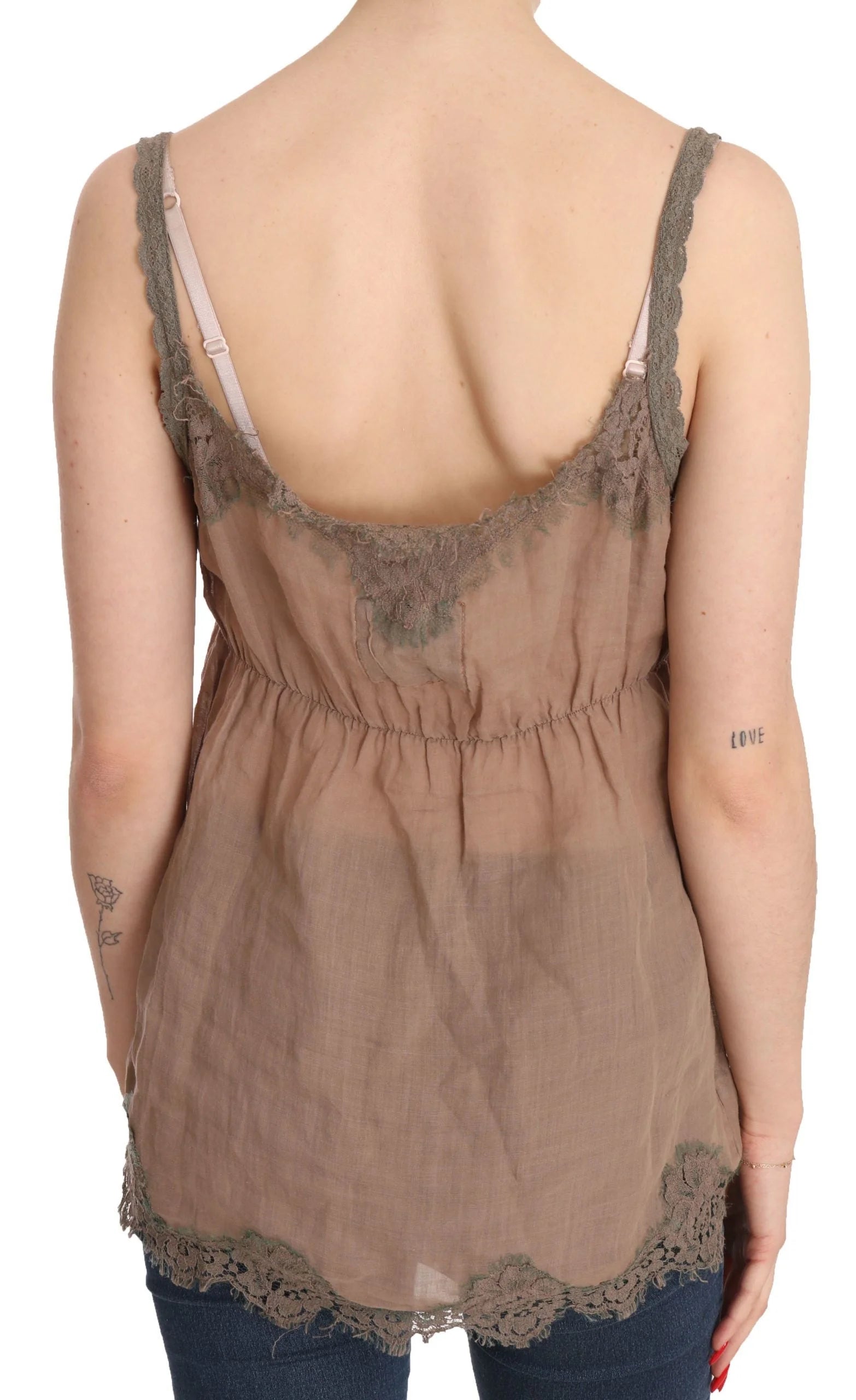 PINK MEMORIES Brown Lace Spaghetti Strap Plunging Top Blouse - IT44|L - Blouses