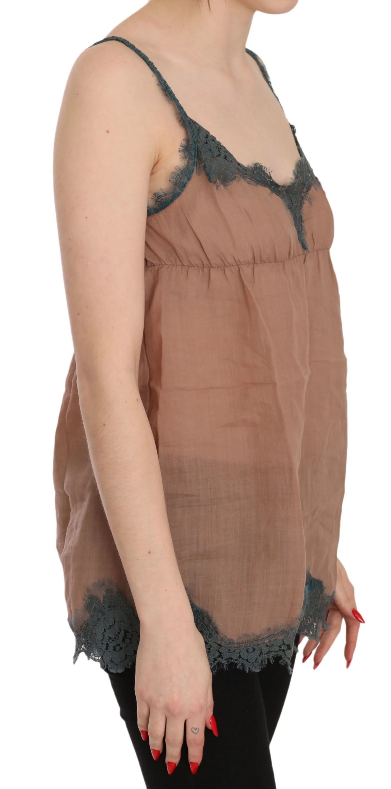 PINK MEMORIES Brown Lace Spaghetti Strap Tank Top Blouse - IT42|M - Tank Tops