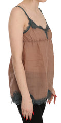 PINK MEMORIES Brown Lace Spaghetti Strap Tank Top Blouse - IT42|M - Tank Tops