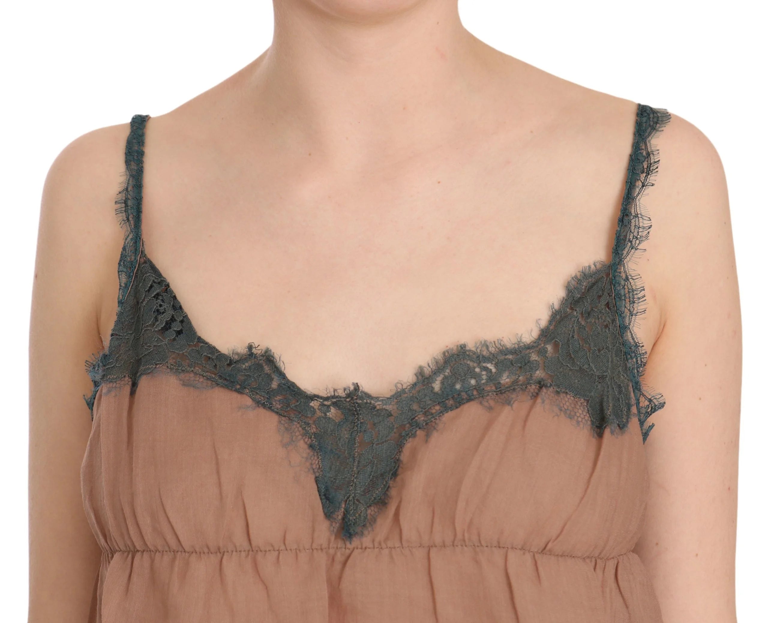 PINK MEMORIES Brown Lace Spaghetti Strap Tank Top Blouse - IT42|M - Tank Tops