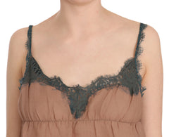 PINK MEMORIES Brown Lace Spaghetti Strap Tank Top Blouse - IT42|M - Tank Tops