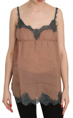 PINK MEMORIES Brown Lace Spaghetti Strap Tank Top Blouse - IT42|M - Tank Tops
