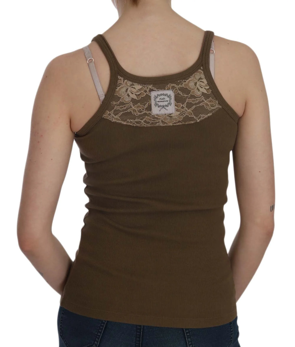 PINK MEMORIES Brown Sleeveless Spaghetti Strap Blouse Top - Tank Tops