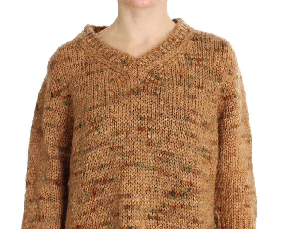 PINK MEMORIES Brown Wool Blend Knitted Oversize Sweater - Sweaters