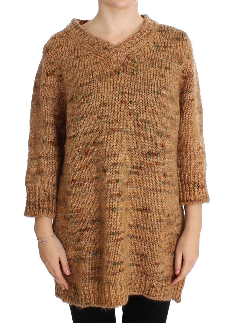 PINK MEMORIES Brown Wool Blend Knitted Oversize Sweater - Sweaters