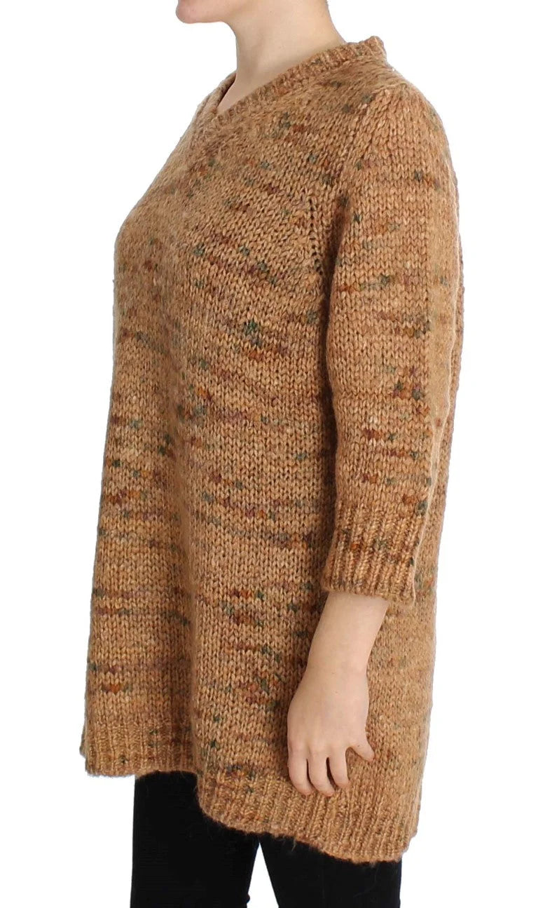 PINK MEMORIES Brown Wool Blend Knitted Oversize Sweater - Sweaters