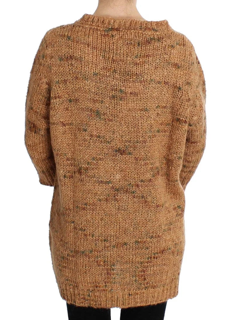 PINK MEMORIES Brown Wool Blend Knitted Oversize Sweater - Sweaters