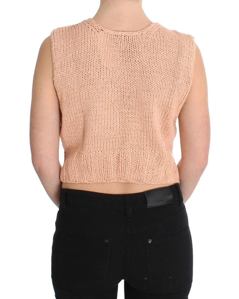 PINK MEMORIES Pink Cotton Blend Knitted Sleeveless Sweater - One Size - Sweaters