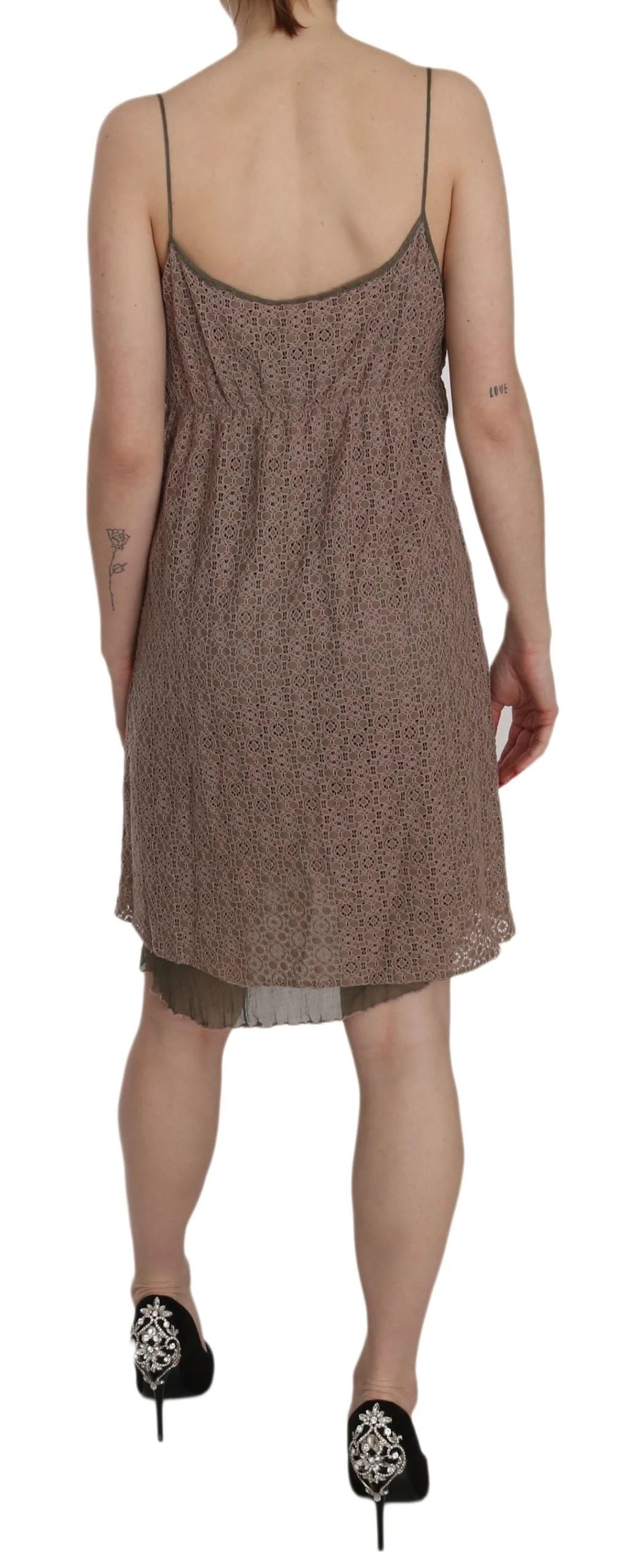 PINK MEMORIES Cotton Green Spaghetti Strap A-line Mini Dress - IT46|XL - Dresses