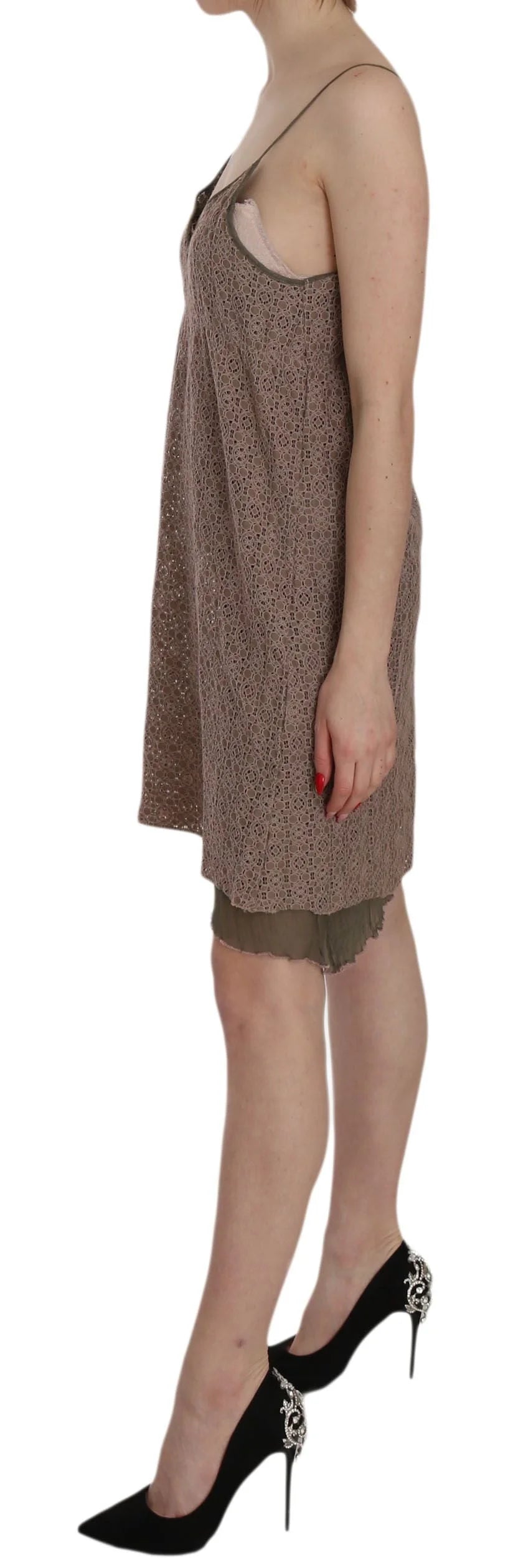 PINK MEMORIES Cotton Green Spaghetti Strap A-line Mini Dress - IT46|XL - Dresses