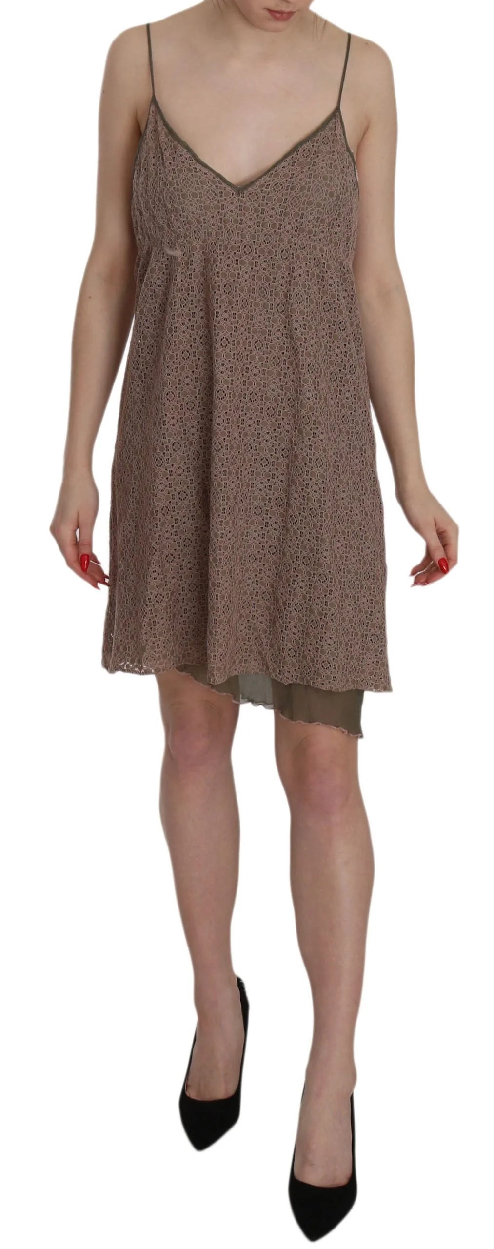 PINK MEMORIES Cotton Green Spaghetti Strap A-line Mini Dress - IT46|XL - Dresses