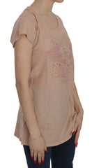 PINK MEMORIES Pink Cream Lace Short Sleeve Shirt Top Cotton Blouse - IT44|L - Blouses
