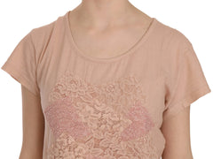 PINK MEMORIES Pink Cream Lace Short Sleeve Shirt Top Cotton Blouse - IT44|L - Blouses