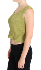 PINK MEMORIES Green Cotton Blend Knitted Sleeveless Sweater - One Size - Sweaters
