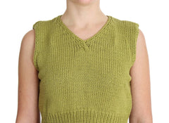 PINK MEMORIES Green Cotton Blend Knitted Sleeveless Sweater - One Size - Sweaters