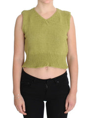 PINK MEMORIES Green Cotton Blend Knitted Sleeveless Sweater - One Size - Sweaters