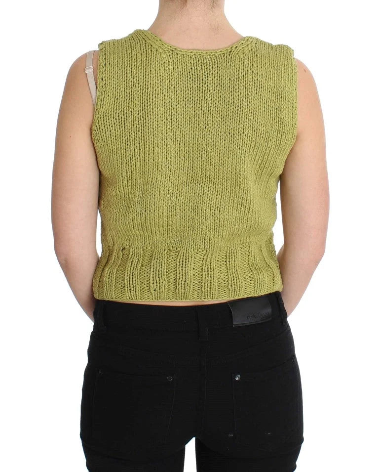 PINK MEMORIES Green Cotton Blend Knitted Sleeveless Sweater - One Size - Sweaters
