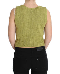 PINK MEMORIES Green Cotton Blend Knitted Sleeveless Sweater - One Size - Sweaters