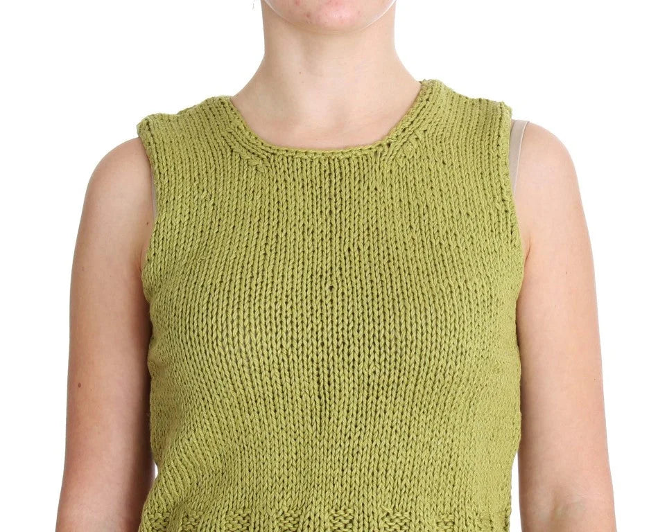 PINK MEMORIES Green Cotton Blend Knitted Sleeveless Sweater - One Size - Sweaters