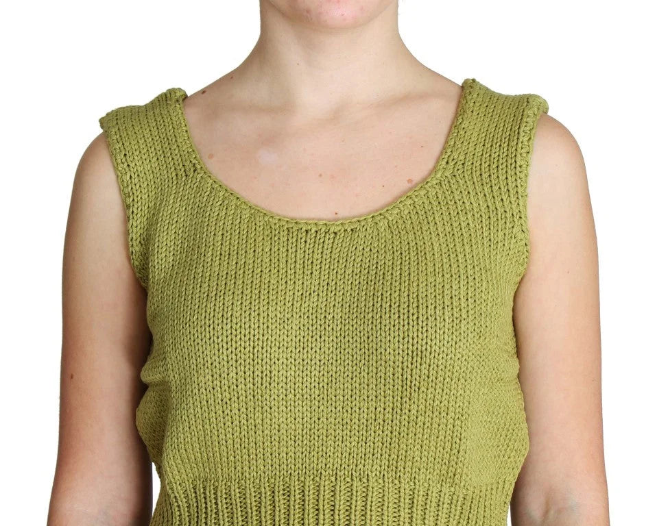 PINK MEMORIES Green Cotton Blend Knitted Sleeveless Sweater - One Size - Sweaters