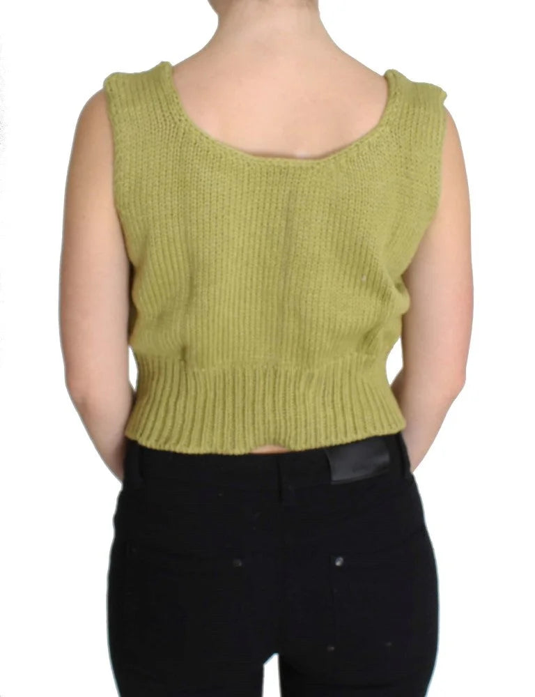 PINK MEMORIES Green Cotton Blend Knitted Sleeveless Sweater - One Size - Sweaters
