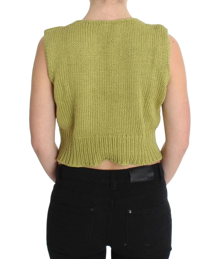PINK MEMORIES Green Cotton Blend Knitted Sleeveless Sweater - One Size - Sweaters
