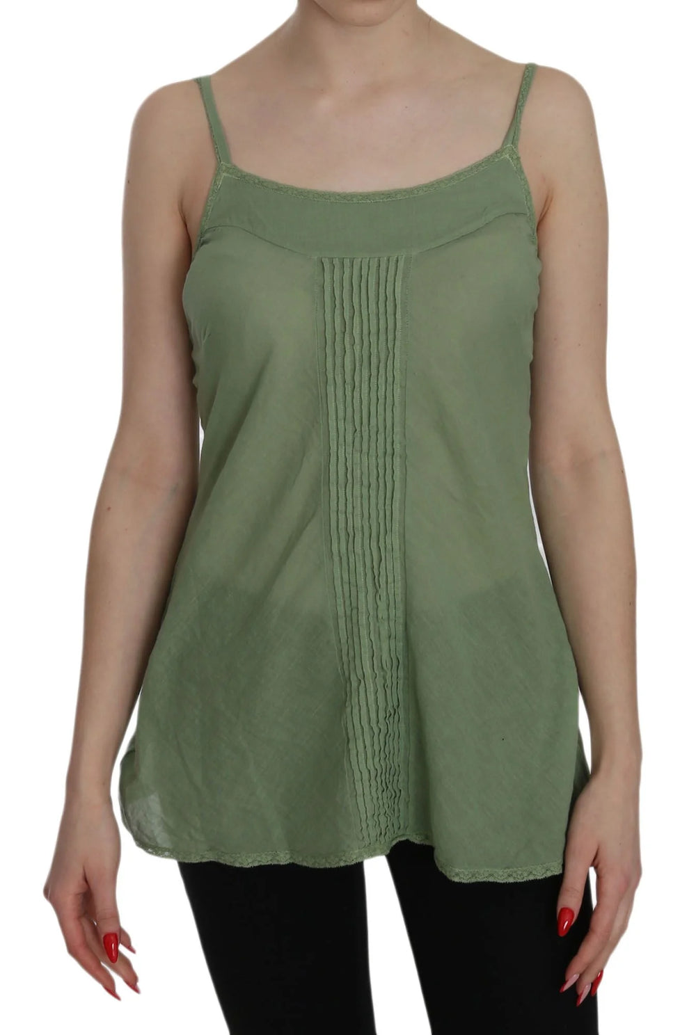 PINK MEMORIES Green Silk Spaghetti Strap Tank Top Blouse - IT42|M - Tank Tops
