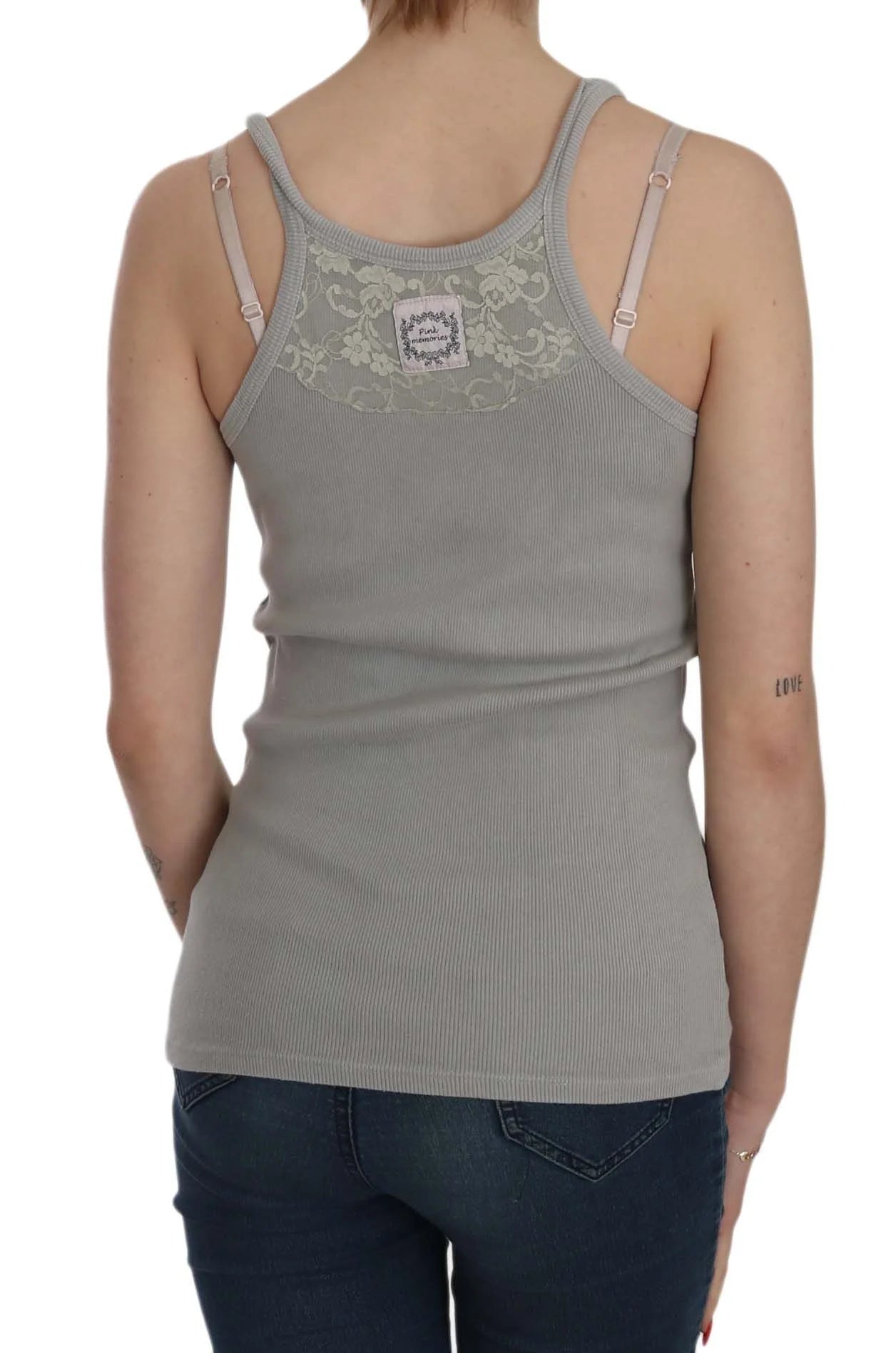 PINK MEMORIES Grey Sleeveless Spaghetti Strap Shirt - IT46|XL - Tank Tops
