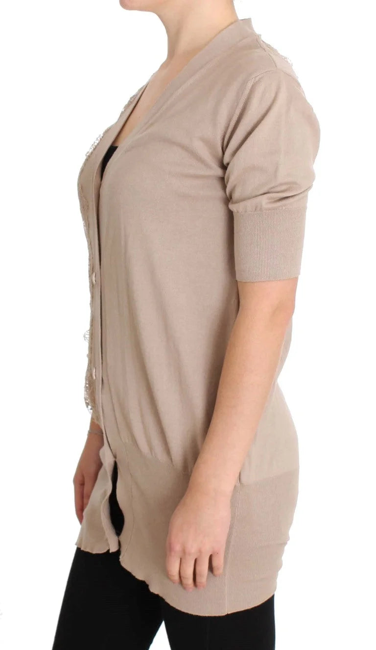 PINK MEMORIES Pink Lace Cotton Cardigan Sweater - IT44|L - Cardigans