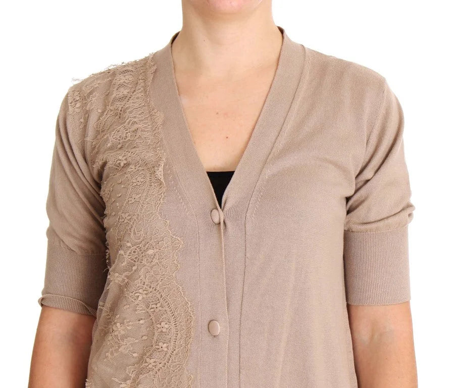 PINK MEMORIES Pink Lace Cotton Cardigan Sweater - IT44|L - Cardigans