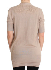 PINK MEMORIES Pink Lace Cotton Cardigan Sweater - IT44|L - Cardigans