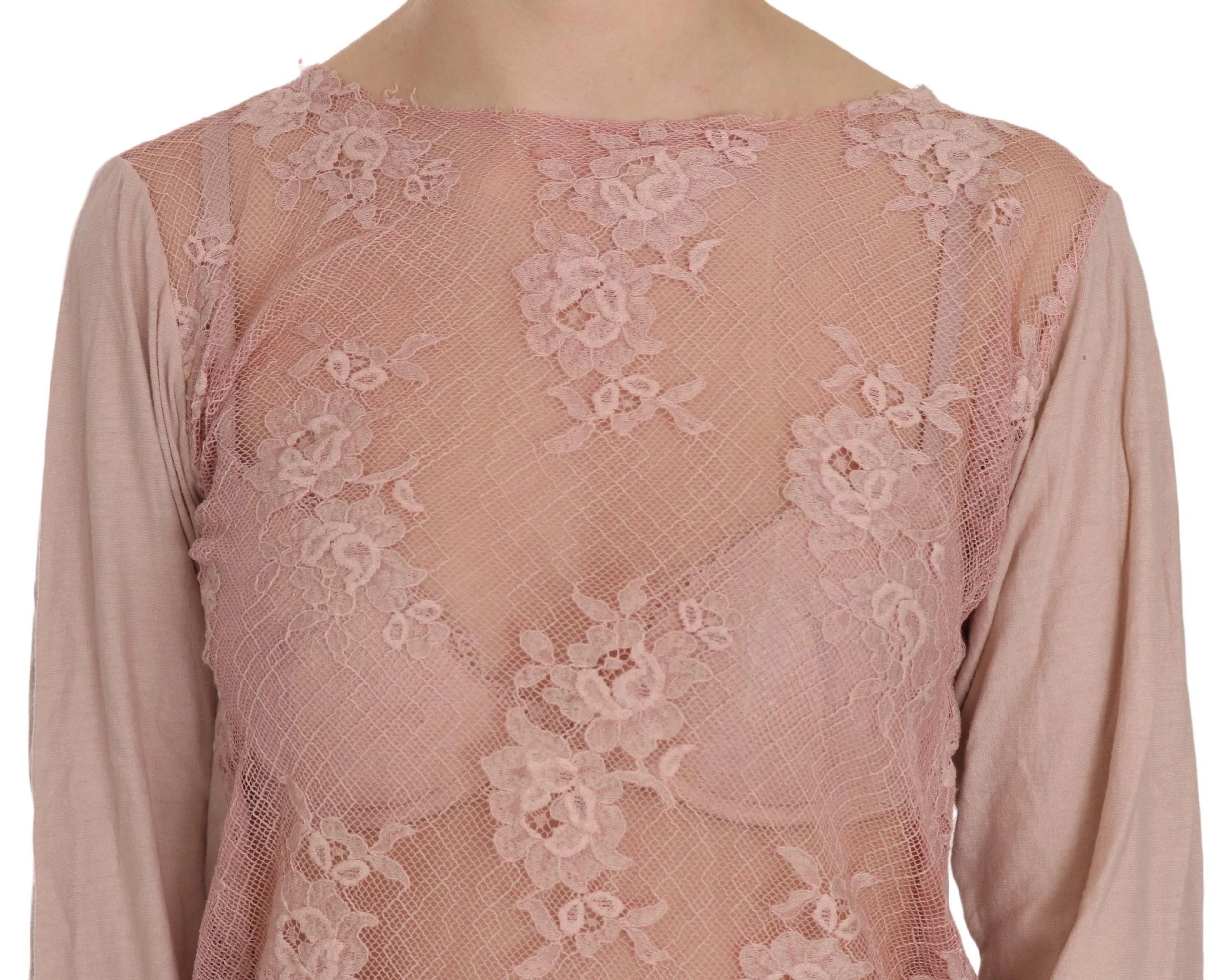 PINK MEMORIES Pink Lace See Through Long Sleeve Blouse - Blouses
