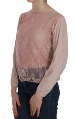 PINK MEMORIES Pink Lace See Through Long Sleeve Blouse - Blouses