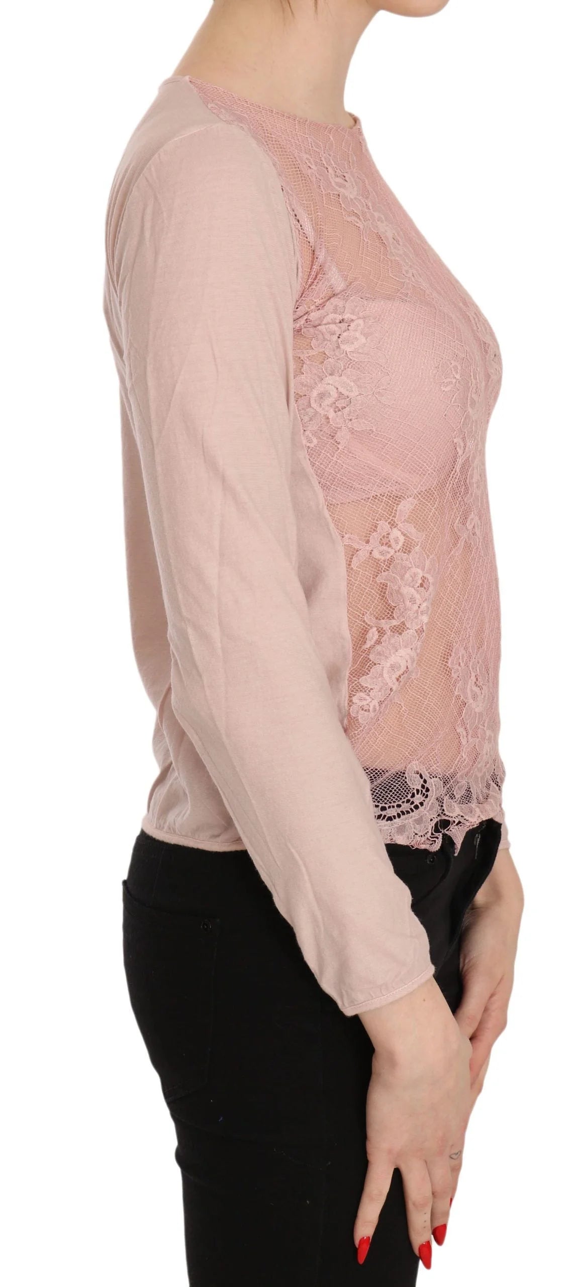 PINK MEMORIES Pink Lace See Through Long Sleeve Top Blouse - IT42 | S - Blouses