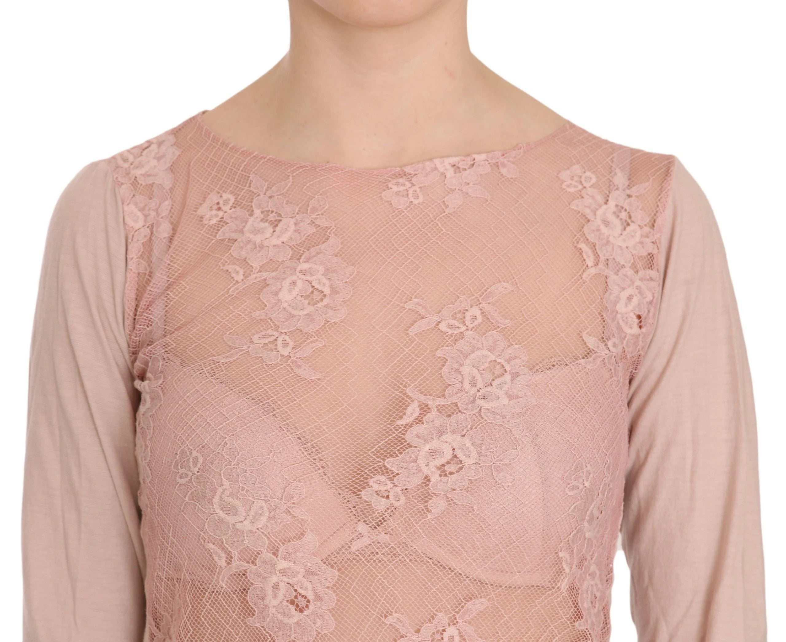 PINK MEMORIES Pink Lace See Through Long Sleeve Top Blouse - IT42 | S - Blouses